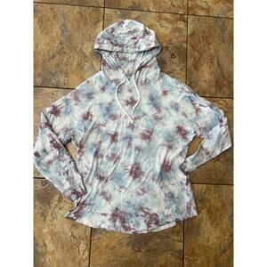 Pink T-shirt weight tie dye hoodie, blue/plum, women's size S